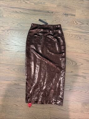 Brown Sequin Pencil Skirt - Sleek High-Rise Evening Pencil